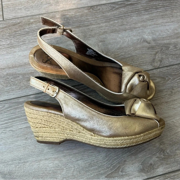 Sofft Gold Metallic Espadrilles Wedge Open Toe - Picture 2 of 16